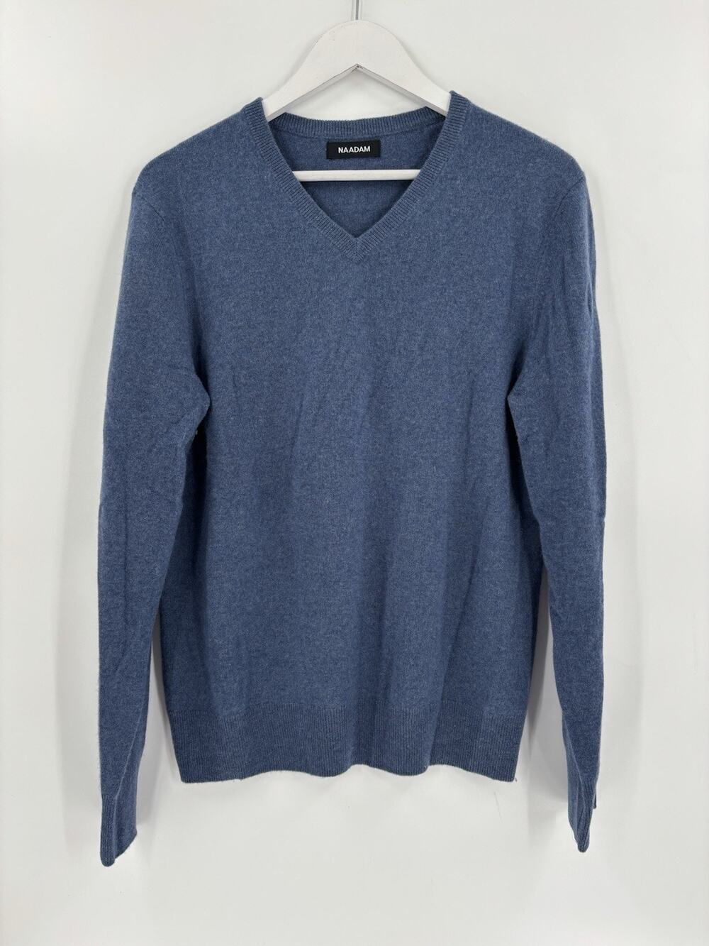 Naadam Sweater Womens Medium Blue 100% Cashmere V Neck Pullover Stretchy Knit